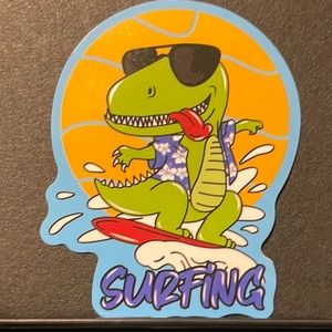 SURFING DINOSAUR STICKER